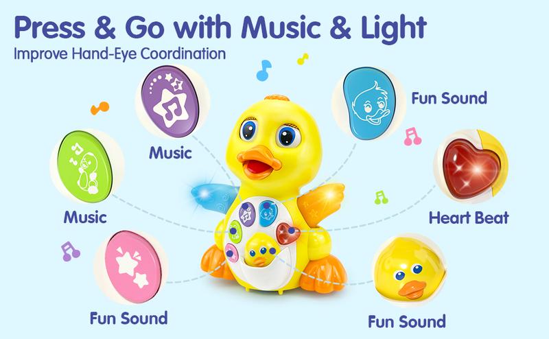 HOLA Multifunction Crawling Duck Musical Toys, Interactive Tummy Time Baby Toy with Music Lights and Motor Activities one Year Old Toys, Infant Toddler Toys Festival Stockingstuffers for Babies Light Music