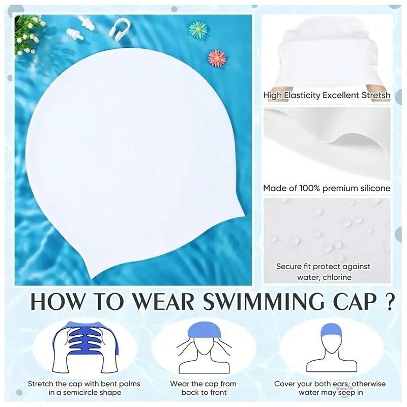 Extra Large Braided Hair Silicone Swim Cap, Waterproof, Keeps Hair Dry, Suitable for Adults and Teens, Easy to Wear, Swimming Hat