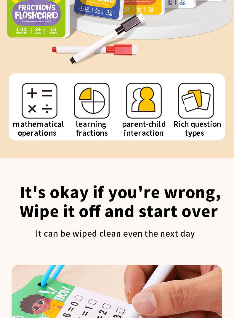 Learning Flashcards for Math Practice, Addition Subtraction Multiplication Division Cards, Educational Toy for Students, Brain-Boosting Math Game