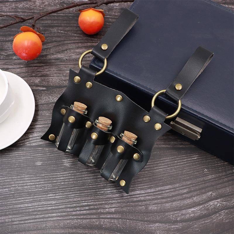 Medieval Potion Bottle Waist Pack, PU Material with Belt Loop, Includes 3 Cork Bottles, Renaissance Witch Props, Stempunk Cosplay Costume Set