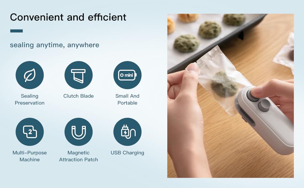 Rechargeable 2 in 1 Snacks Mini Bag Sealer with Cutter, Keep Food Fresh, White Plastic Bag Sealer, Ideal for Selling Bags
