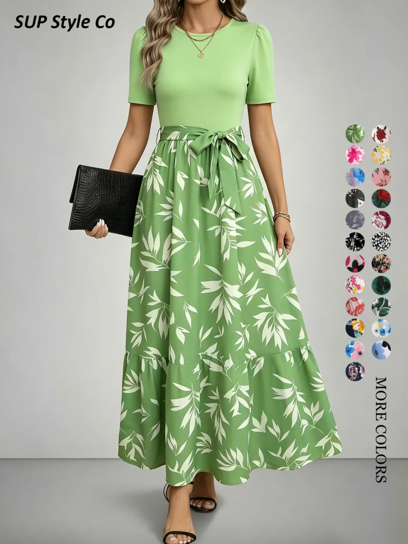 Vintage Floral Patchwork Long Dress for Women, Flowers, Elegant and Eye-Catching, Perfect for Casual Events, Theme Parties, Daily Outings