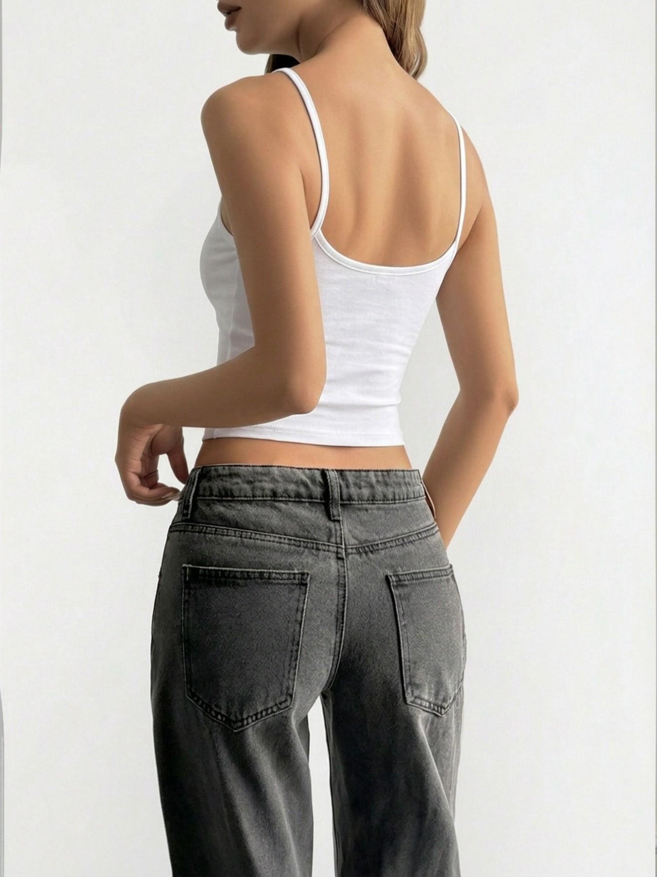 Simple Basic Casual Thin Strap Breathable Tank Top, Slimming Waist Design, Daily Commute Versatile Short Shirt, Essential Everyday Wear