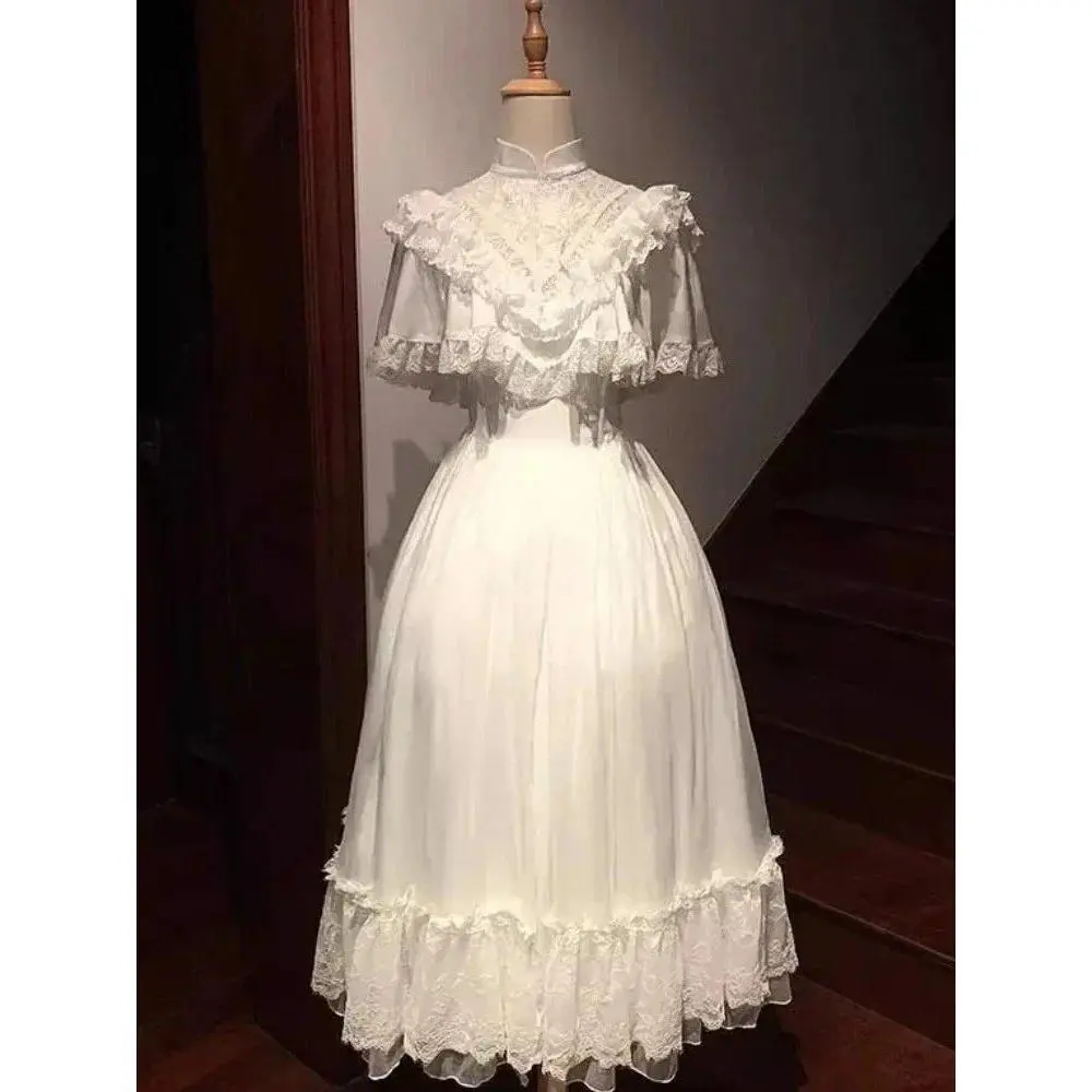 Summer New Lolita Women's Midi Dress French Vintage Lace Evening Gown Romantic Fairy Princess Style Elegant Party Formal Wear