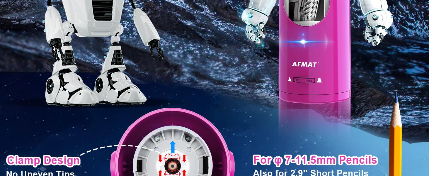 AFMAT Robot Electric Pencil Sharpener for Colored Pencils, Fully Automatic, Rechargeable, No-Touch Design, 7-11.5mm, Ideal for Home & Classroom