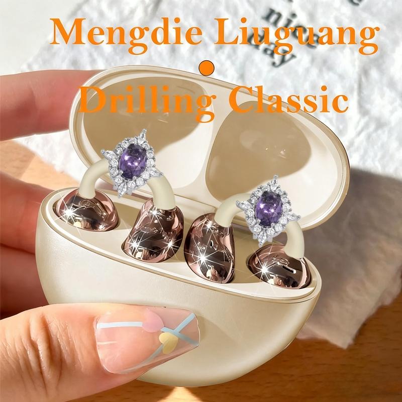 None-In-Ear Clip-On Earbuds, Audio Wireless Earbuds, Wireless Bluetooth-compatible Headphones, Detachable Synthetic Gemstone Earrings, HiFi Stereo Sound, for Sports & Outdoor Activities