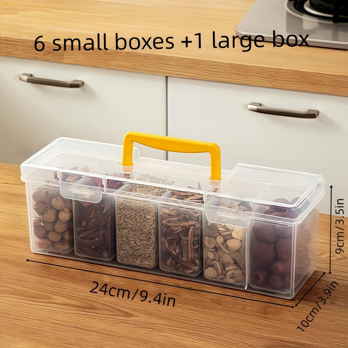 7 PCS Storage Box Set, clear plastic containers for spices, grains, and snacks, easy-access design for kitchen organization, perfect for home cooking, meal prep, and countertop storage