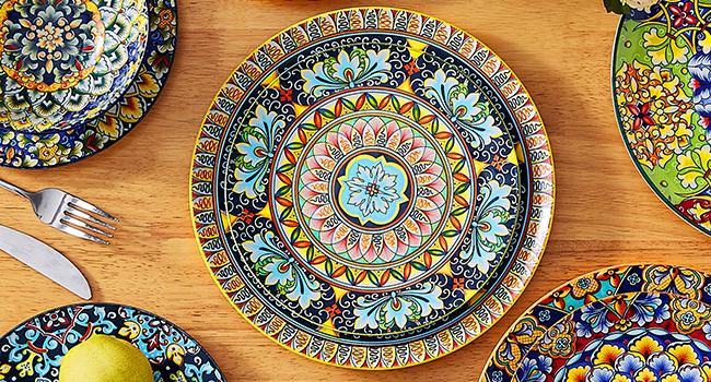 Vancasso Dinner Sets for 4/6 People, Simi Dinnerware Dish Set Artisanal Pieces with 10.5in Dinner Plate, 8.5in Dessert Plate and 950ml Cereal Bowl, Boho Colourful Tableware