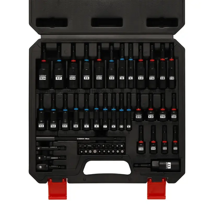 55-Piece Magnetic Nut Driver Set with Magnetic Screwdriver Bits for Impact Drill - Deep, Shallow, Bit Extension Bar, Socket Adapters, Wing Nut Driver, Tool Box - Manufacturer Warranty Tool Upgrade