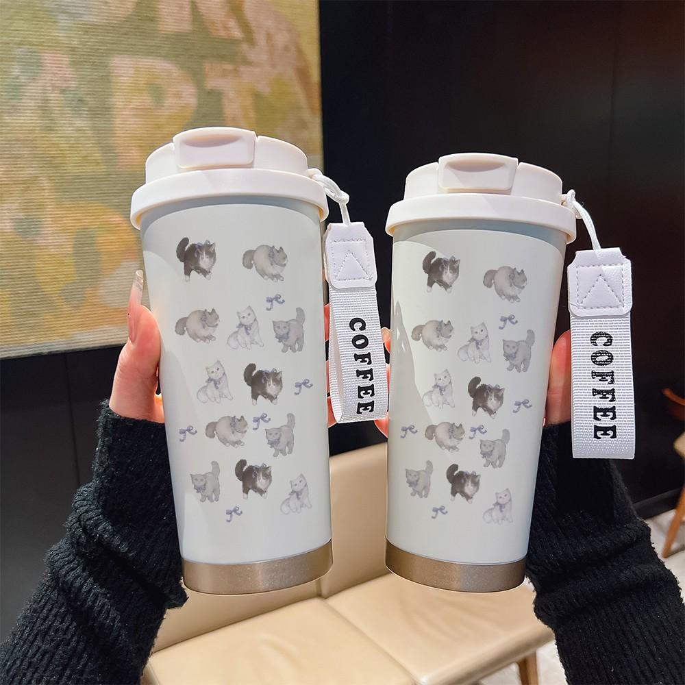 Abstract Cat Bow Texture Coffee Cup, Portable Dual Drink Insulated Tumbler, Heat/cool Water Bottle, Office, Travel, Outdoor Essential