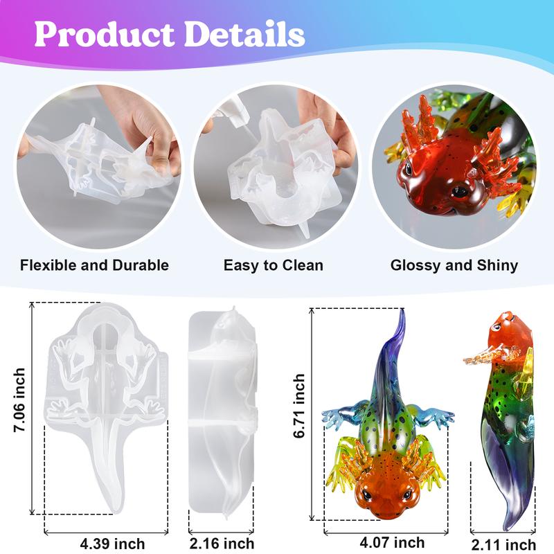 Large Axolotl Resin Molds Silicone, 3D Detailed Animal Silicone Molds, Flexible Effortless Demoldable Epoxy Resin Molds, Unique Design Thickened Deep Epoxy Molds for Art Crafts, Gift, and Home Decor