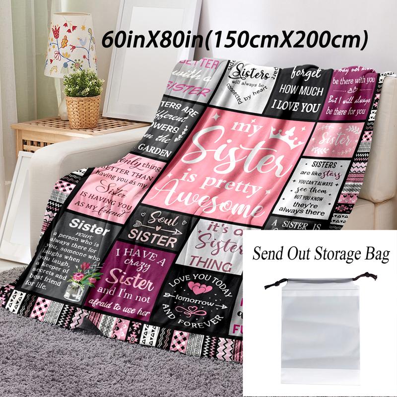 Letter Pattern Blanket with Storage Bag, 1 Count Soft Comfortable Throw Blanket, Warm Napping Blanket for Home Office Travel Camping