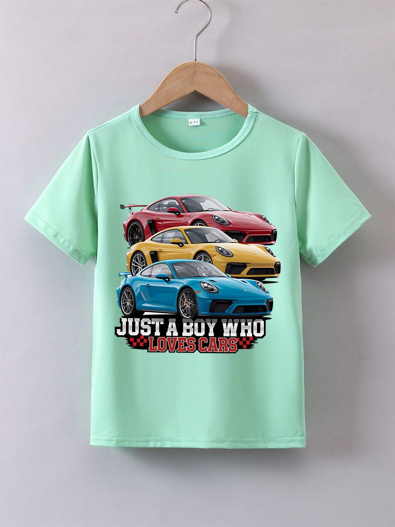 Boys' Summer Breathable & Comfortable "Sports Car" Cartoon Print (3-12Y) Casual Sports T-Shirt