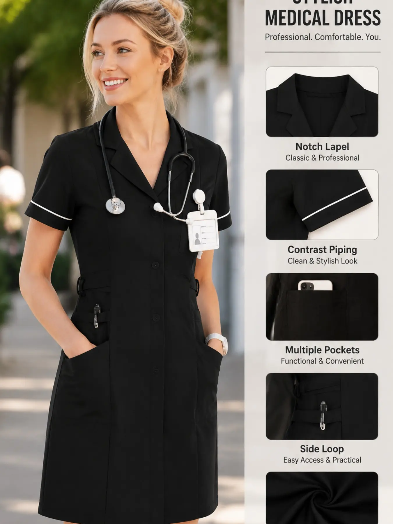 Simple Collar Long Sleeve Solid Lab Coat, and Loose Fit, Campus Experiment Dress, Daily Commute Role Play Jacket
