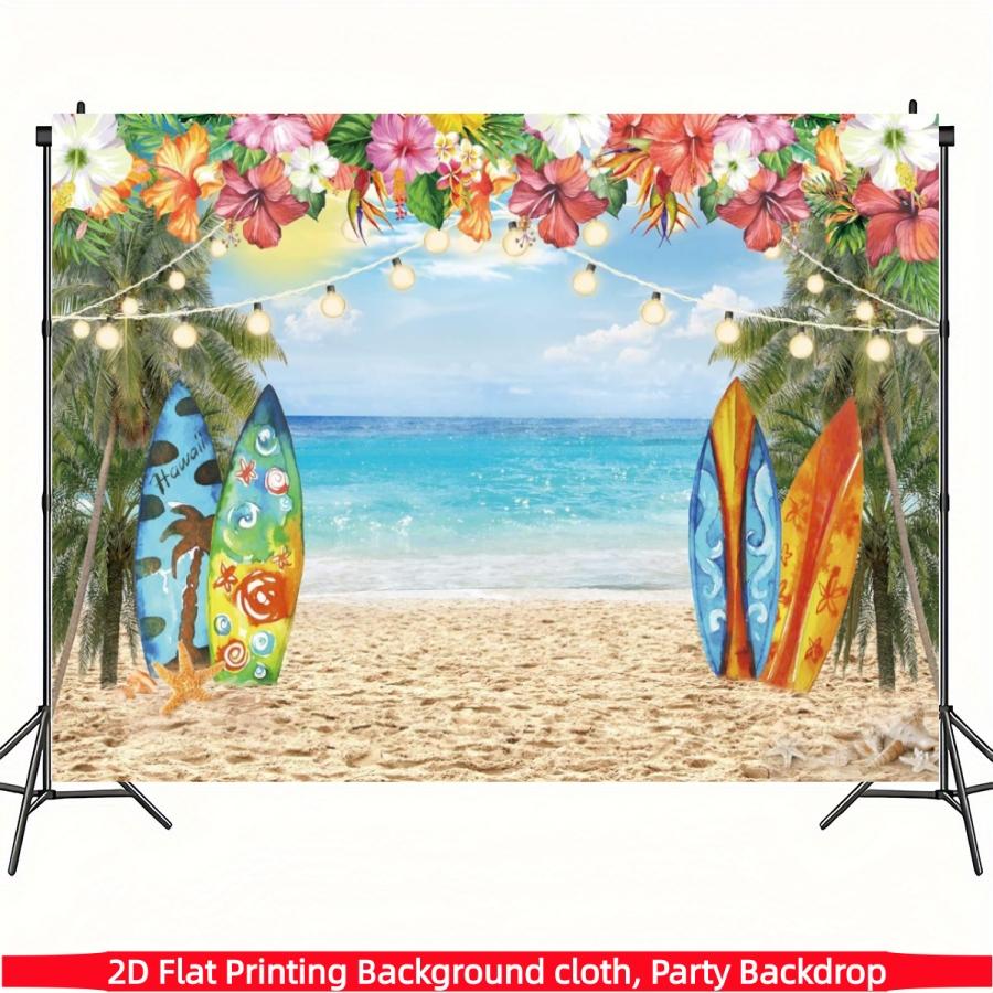 Hawaiian beach photography background banner, summer tropical Hawaiian palm flower background cloth, polyester material, suitable for Hawaiian party decoration, photo booth banner supplies, indoor/outdoor decoration, holiday party supplies
