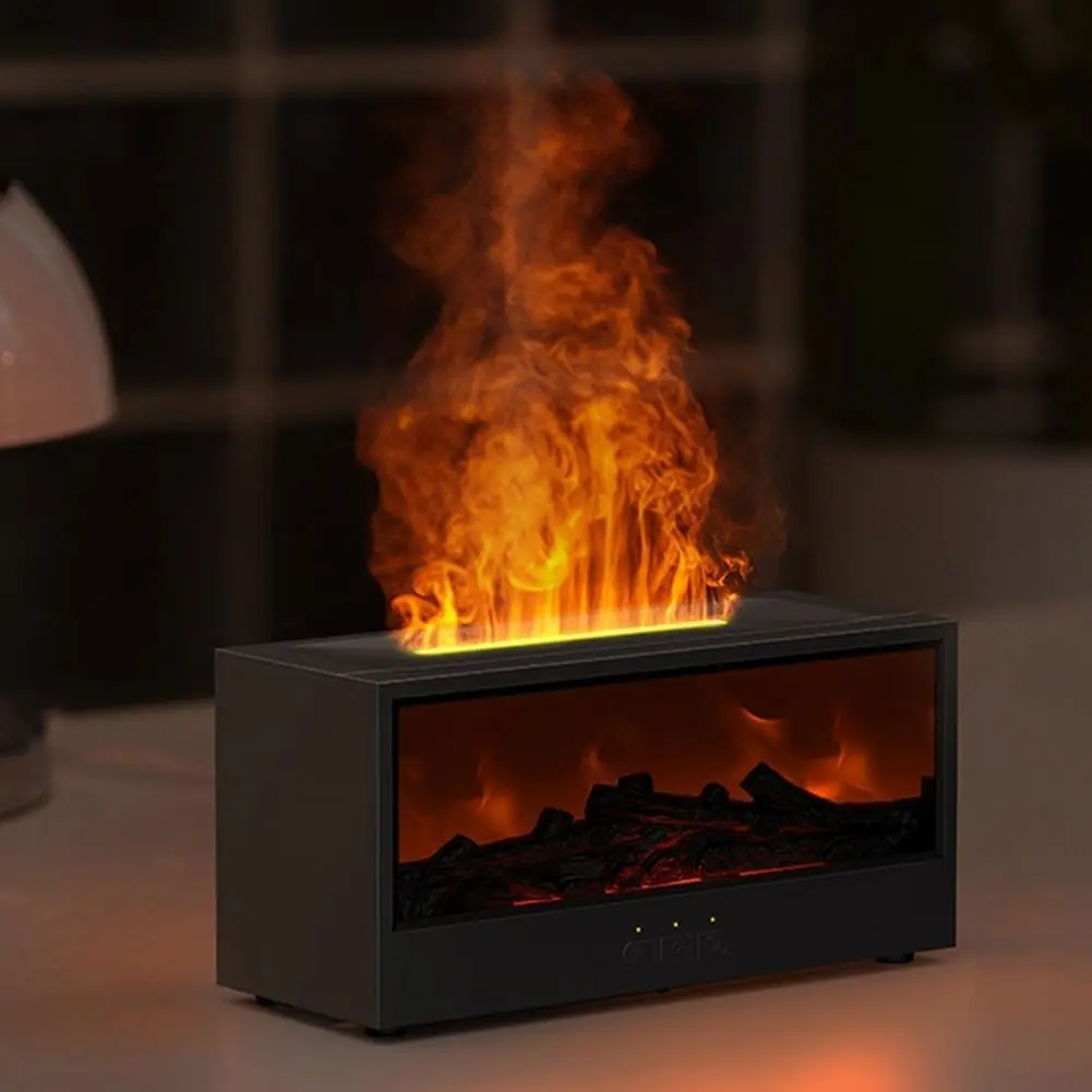 Flame Essential Oil Diffuser, 3D Flame Fireplace Aromatherapy Machine Colorful Humidifier with Remote Control, Fireplace Flame Diffuser Mist Mode Humidifier for Bedroom Home Office(Black)