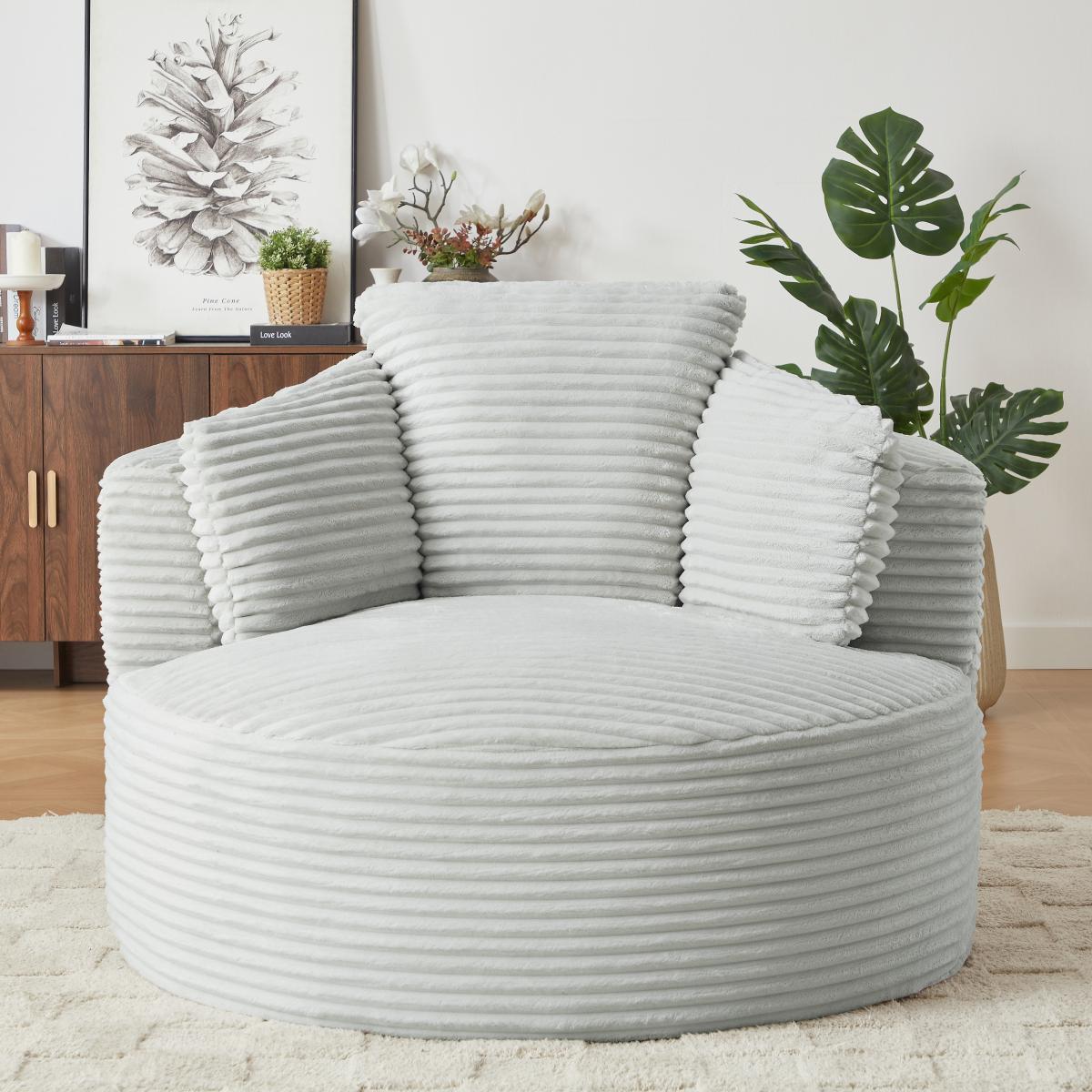 Compressible Corduroy Round Chair with Cushioned Backrest - Modern Comfort Seating for Living Room,Office,Apartment(no swivel)