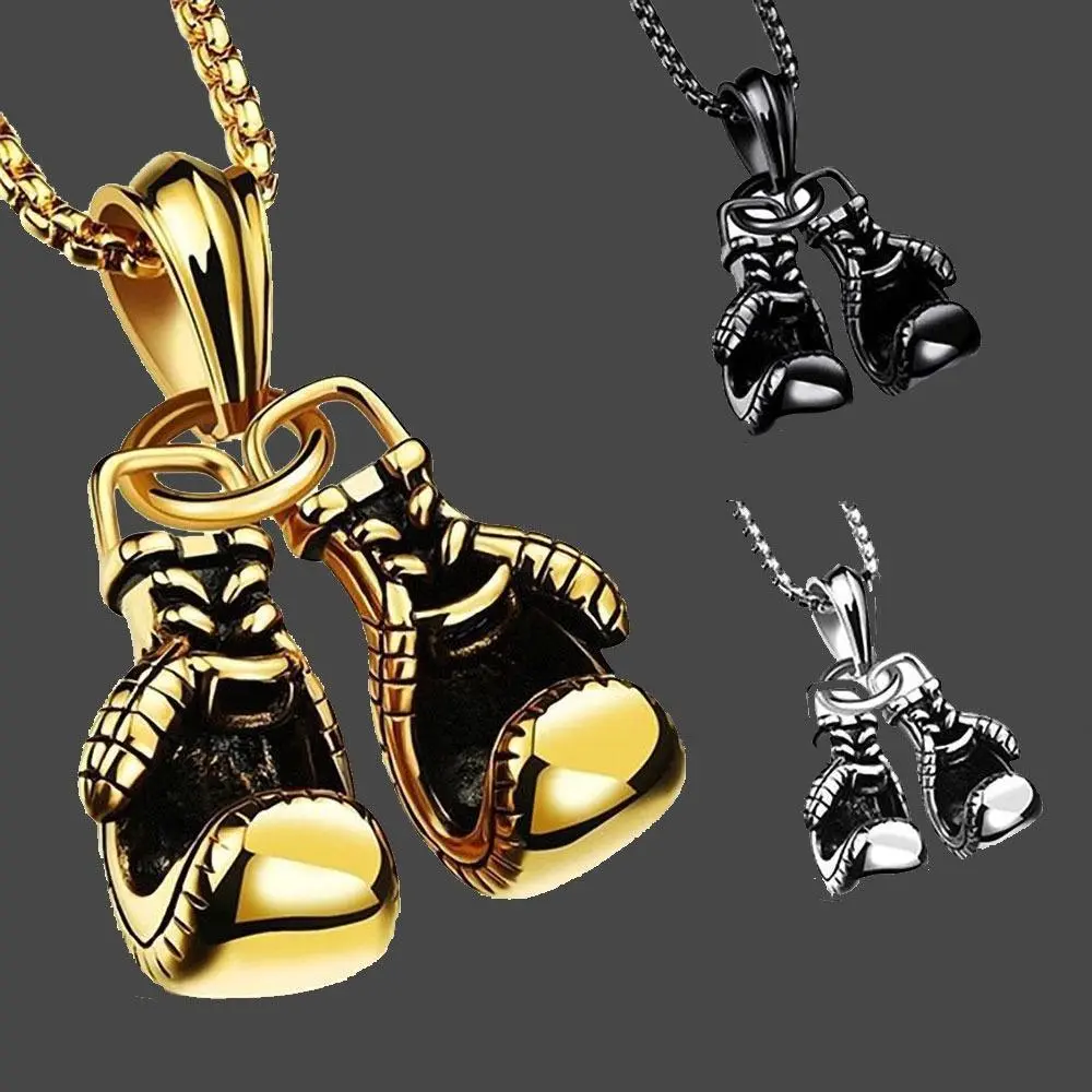 Sport Fitness Jewelry Double Boxing Glove Pendant Necklace Chic Men Hiphop Chain Necklace Cool Male