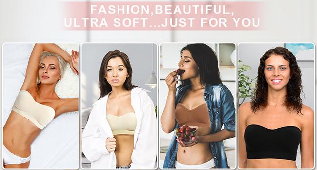 Lusait Strapless Bras for Women Non-Slip Silicone Padded Bandeau Bra Wireless Tube Top Bra