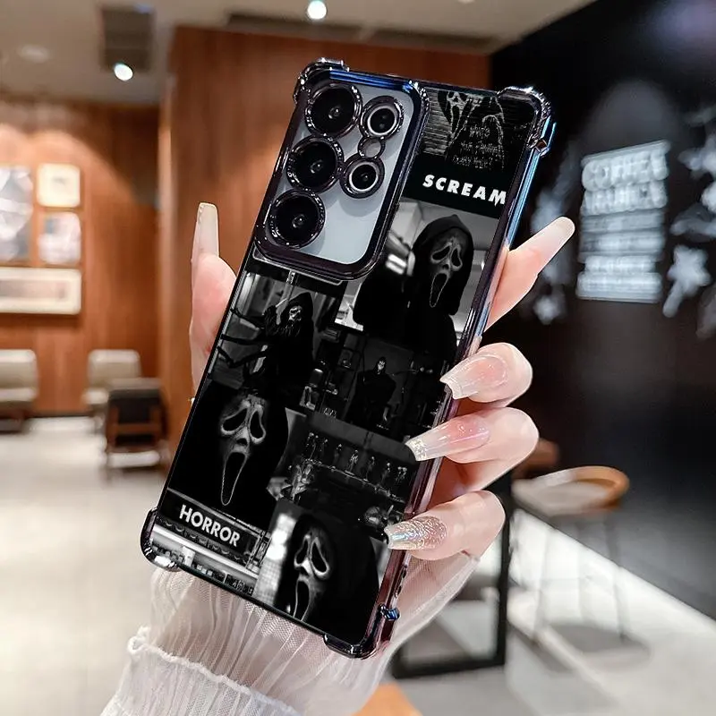 Ghostface's Realm Pattern Lightweight Slim Silicone Smartphone Casing - Protective Shockproof Anti-Drop Soft Shell with Electroplated 4-Corner Design for Samsung Galaxy S22+ S23 Ultra S24 Plus S25 S26 FE Edge Trend Mobile Accessories