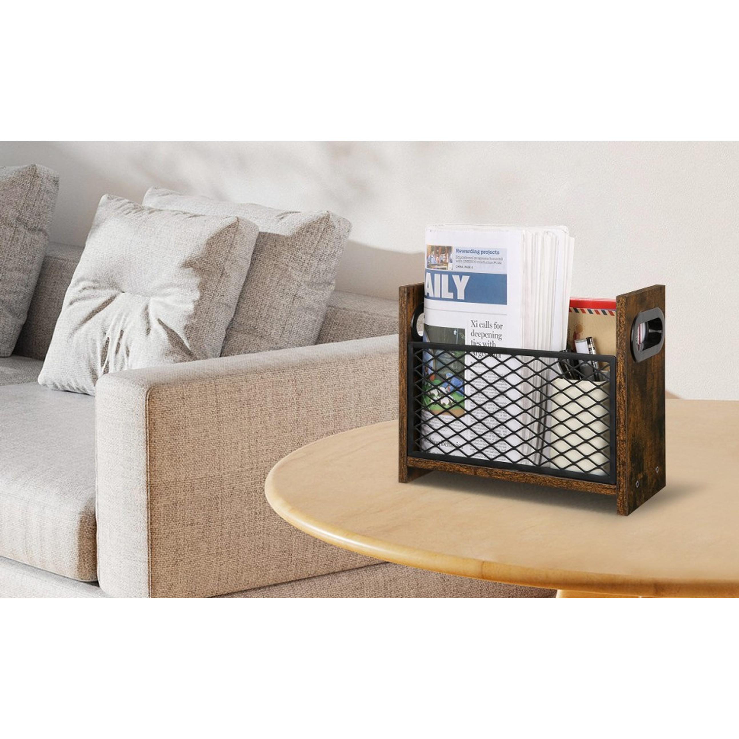 Small Farmhouse Look Open-Top Compact Storage Basket, Desktop Letter Holder for Home Office Magazines, Books, Newspapers