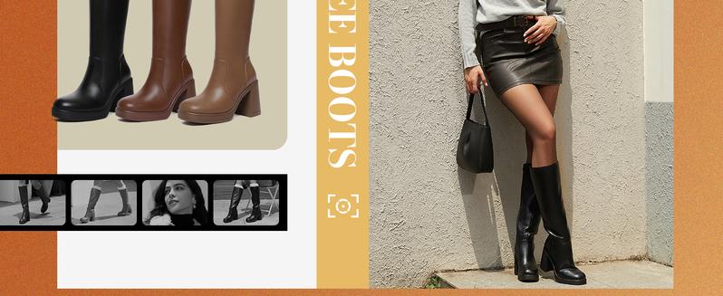 Athlefit Women's PU Leather Platform Boots - 3.15-inch Chunky Heel, Square Toe, Side Zipper, Comfortable Sole, Stylish Fashion Booties