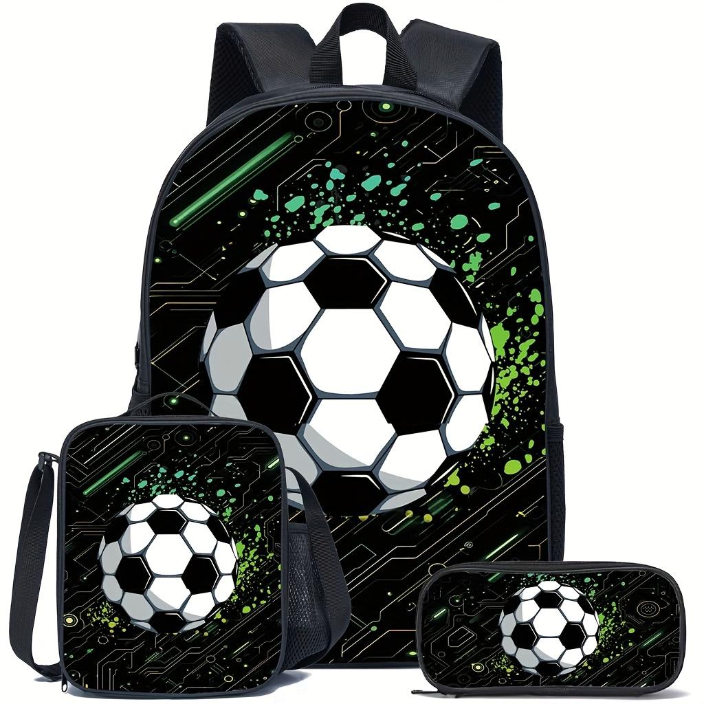 Cool Green Football Black Backpack Three-Piece Set, Large Capacity Backpack for Daily Commuting, for Teenager