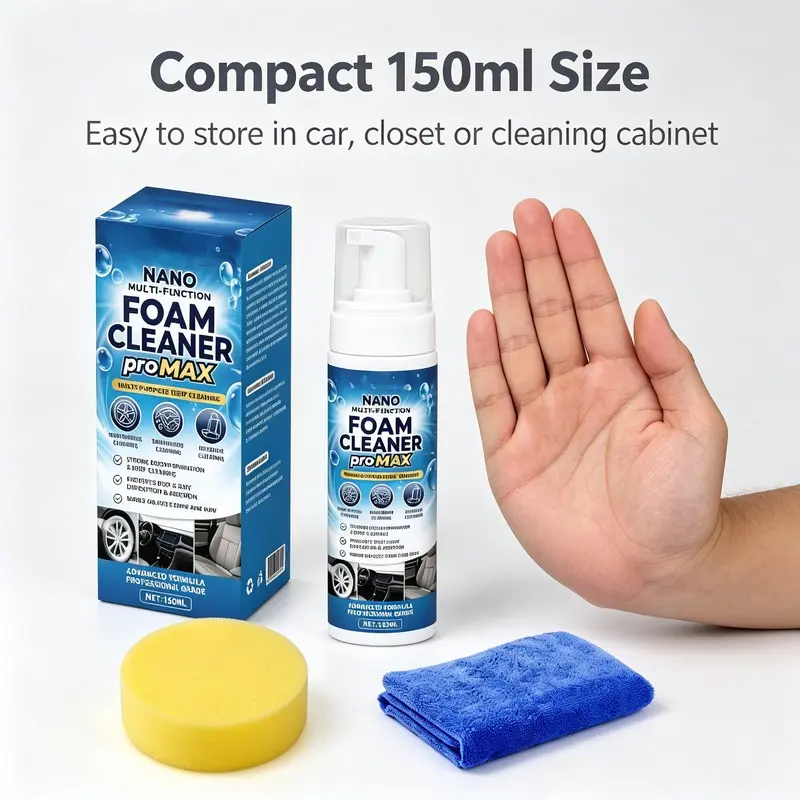 150ml Nano Multi-Function Foam Cleaner Kit, Car & Home Surface Foaming Cleaner with Sponge & Towel,Glass,Microfiber Cloth,Deep,Cleaning,Washing,Machine,household,floor,Pine,Scent,All Purpose Cleaner,Shuffleboard,Wax,and ,P,Gloss,,Biod,maintains,freshness,