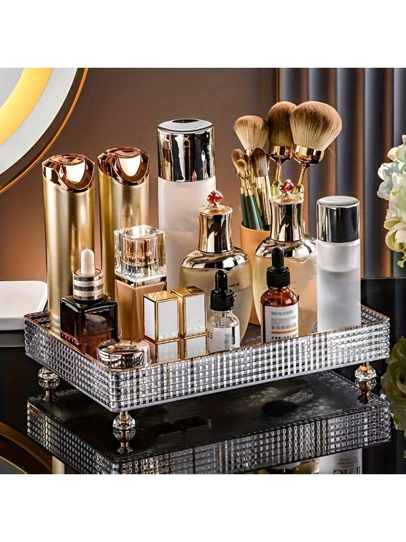 Transparent PET Cosmetic Storage Rack Luxury Aromatherapy Tray Desktop Entrance Storage Tray,1PC Clear PET Storage Rack Desktop Cosmetic Tray Luxury Entrance Vanity Tray