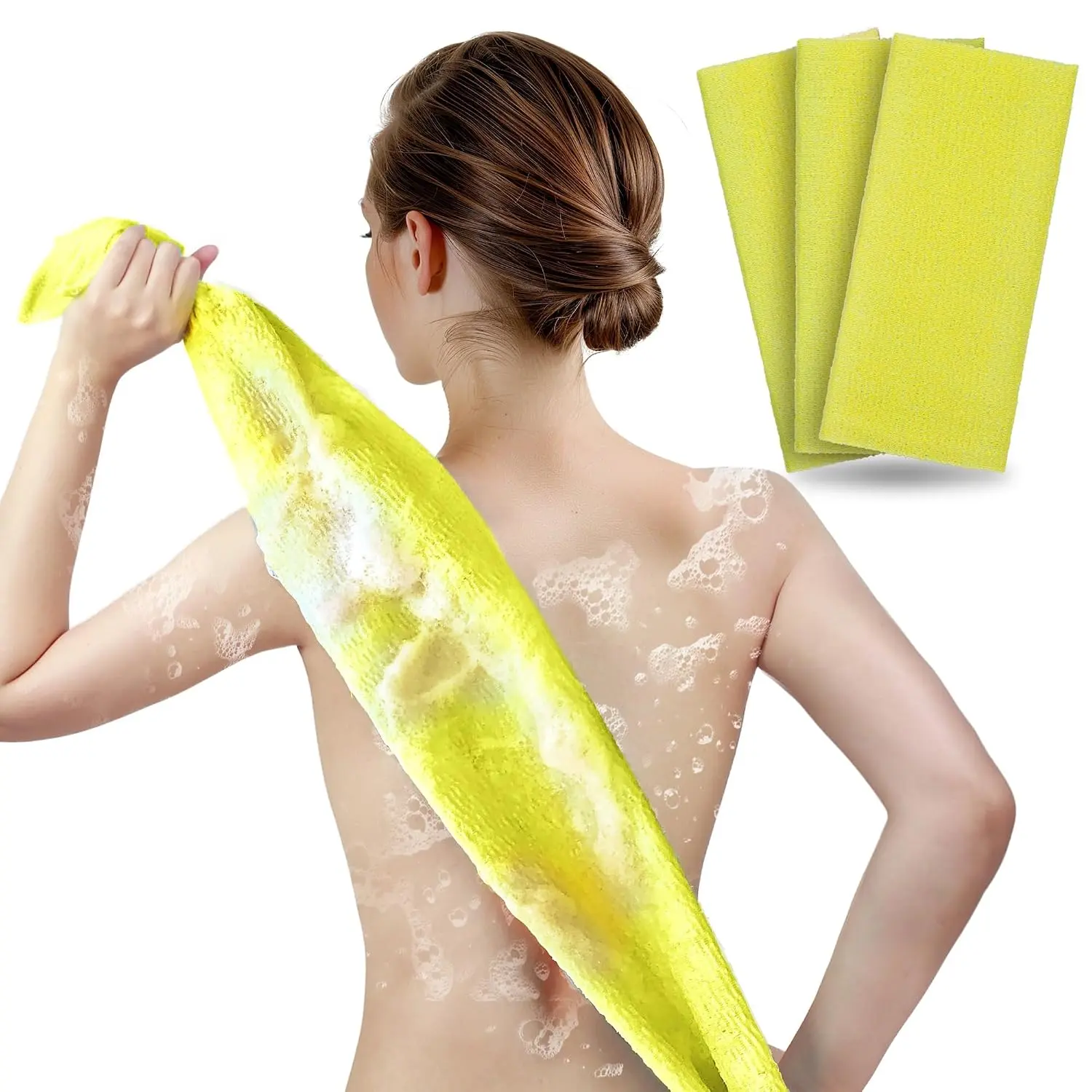 Washcloth, Yellow, 3-Pack | Korean &  Style Scrub Cloth, Nylon Bath Washcloth, For  & ,