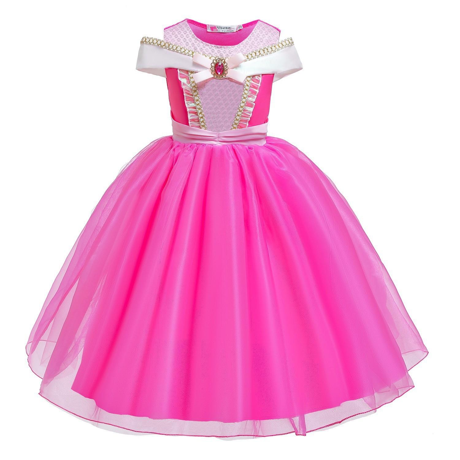 Girls' Full-Length Tulle Skirt Princess Look Formal Dress, Elegant Pink Party Wear with Crown Set, Halloween-Christmas Role-Playing Costume Gift Outfit