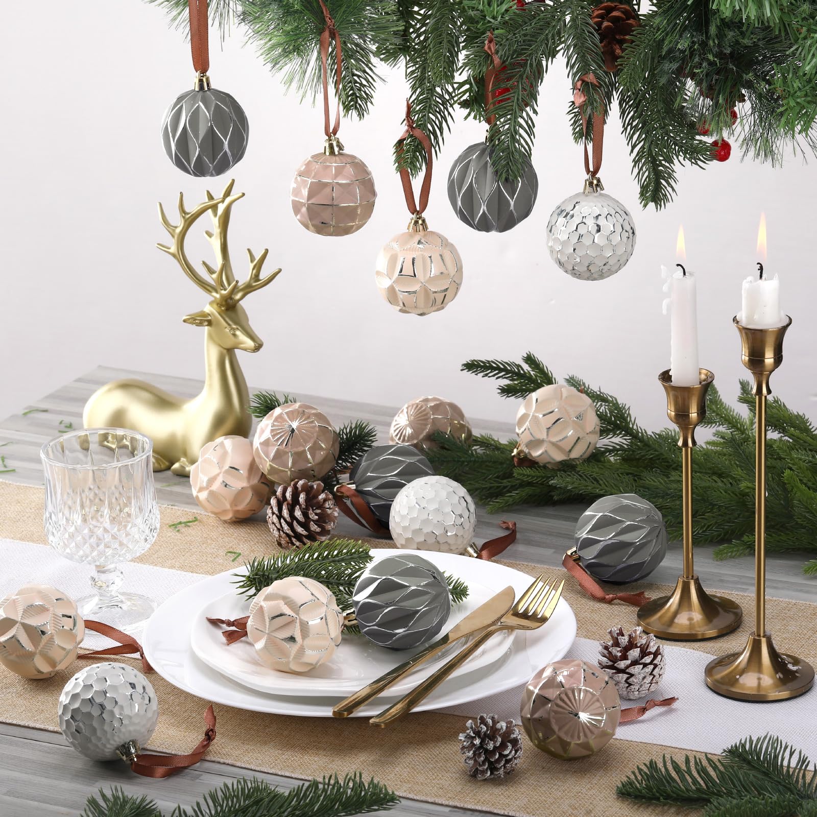 Christmas Clearance Sale Neutral Textured Christmas Ornaments Christmas Decoration  Neutral Christmas Farmhouse Vintage Christmas Tree Decorations, Nostalgic Decorative Items Christmas Decor for Xmas Tree Home Indoor Outdoor Party Holiday Decorations