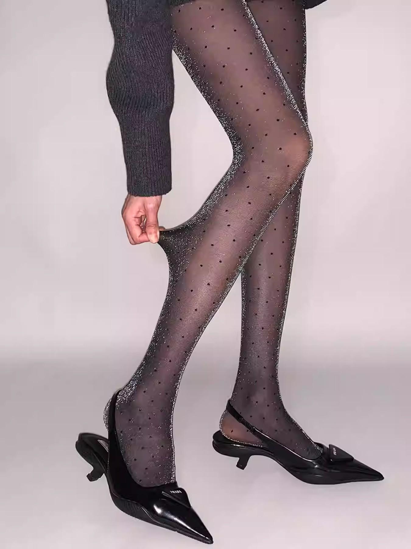 High Elasticity Silver Color Butterfly Pattern Silk Pantyhose, Slim-Fitting Sheer Stockings for All Seasons, Fashionable High Waist Socks