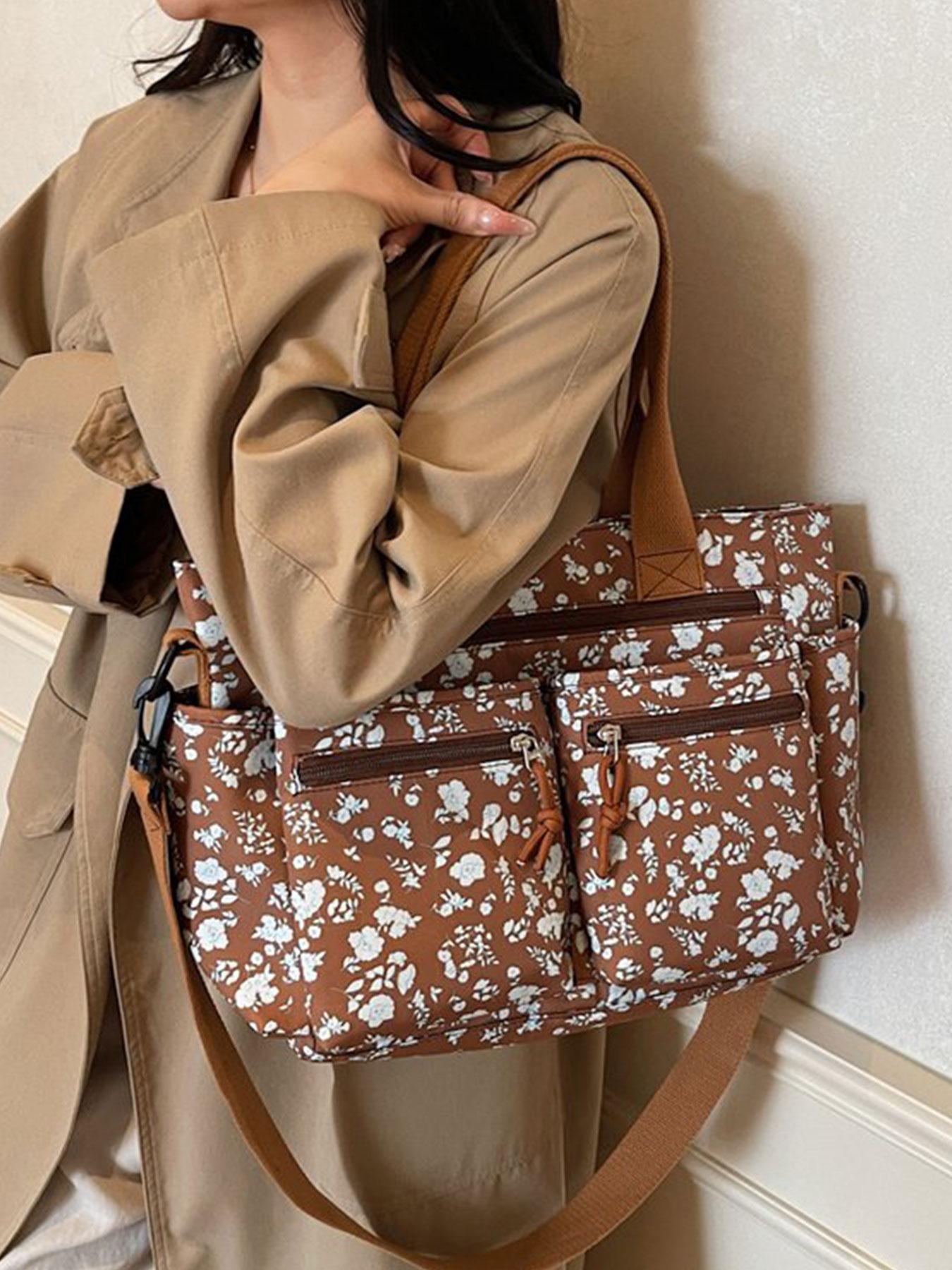 New Strawberry Print Large Capacity Multi-Pocket Tote Bag, Fashion Simple Shoulder Bag, Ideal for Students, Shopping, Commuting, Women's Backpack