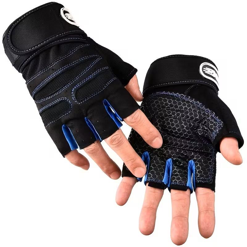 Half-Finger Gym Gloves - Black, Red & Blue Workout Gloves for Men & Women, Ideal for Cycling, Weightlifting & Fitness Enthusiasts, Sports Gloves, Fitness Exercise Accessories | Gloves | Durable Woven Fabric