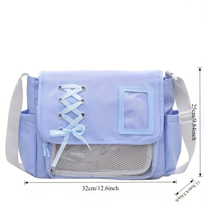 Women's Japanese School Style Canvas Shoulder Bag - Cartoon Theme, Zip Closure, Crossbody Strap, Ample Space for Casual Wear, Versatile Bookbag