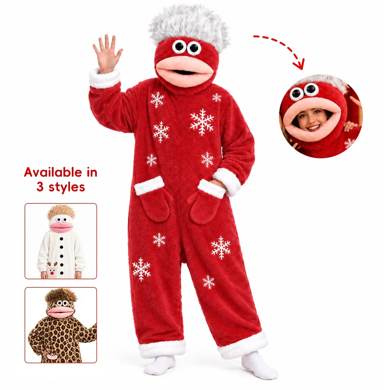 Adult Christmas Character Onesie Pajamas, Soft Plush Snowflake Hooded Cosplay Costume, Wearable Blanket Sleeper, Holiday Xmas Party Sleepwear, Winter
