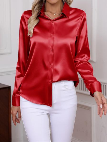 Women's Plain Satin Shirt, Elegant Long Sleeve Button Top for Work Office Business, Ladies Clothes for All Seasons, Womenswear Women's Plain Satin Shirt, Elegant Long Sleeve Button Top for Work Office Business, Ladies Clothes for All Seasons, Womenswear