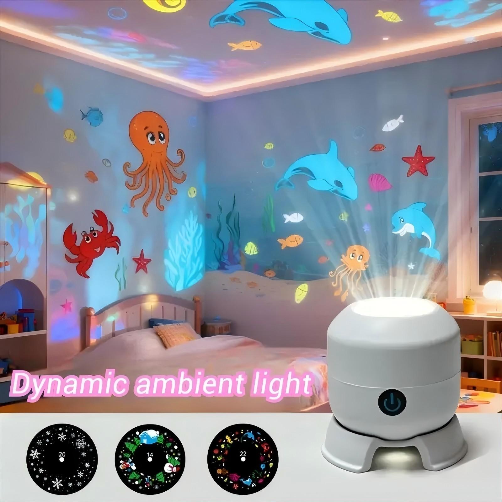 Seven Color Rotating Projector Light, Rechargeable LED Touch Control, Multi-Function Ambiance Lamp, Snowflake Ocean 16 Patterns, Christmas Halloween Stage Laser Projector