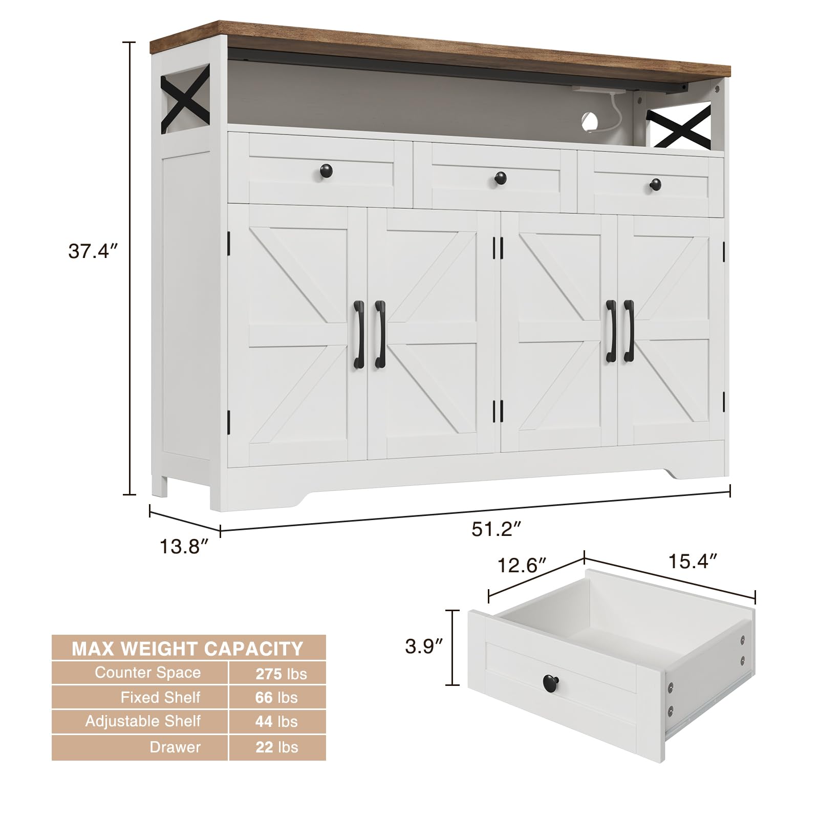 Vabches Farmhouse Buffet & Sideboard Cabinet with Storage - White Pantry Cabinet with Drawers, Wood Cupboard Hutch, Coffee Bar Station Table for Kitchen, Living Room & Dining Room Vabches Farmhouse Buffet & Sideboard Cabinet with Storage - White Pantry Cabinet with Drawers, Wood Cupboard Hutch, Coffee Bar Station Table for Kitchen, Living Room & Dining Room
