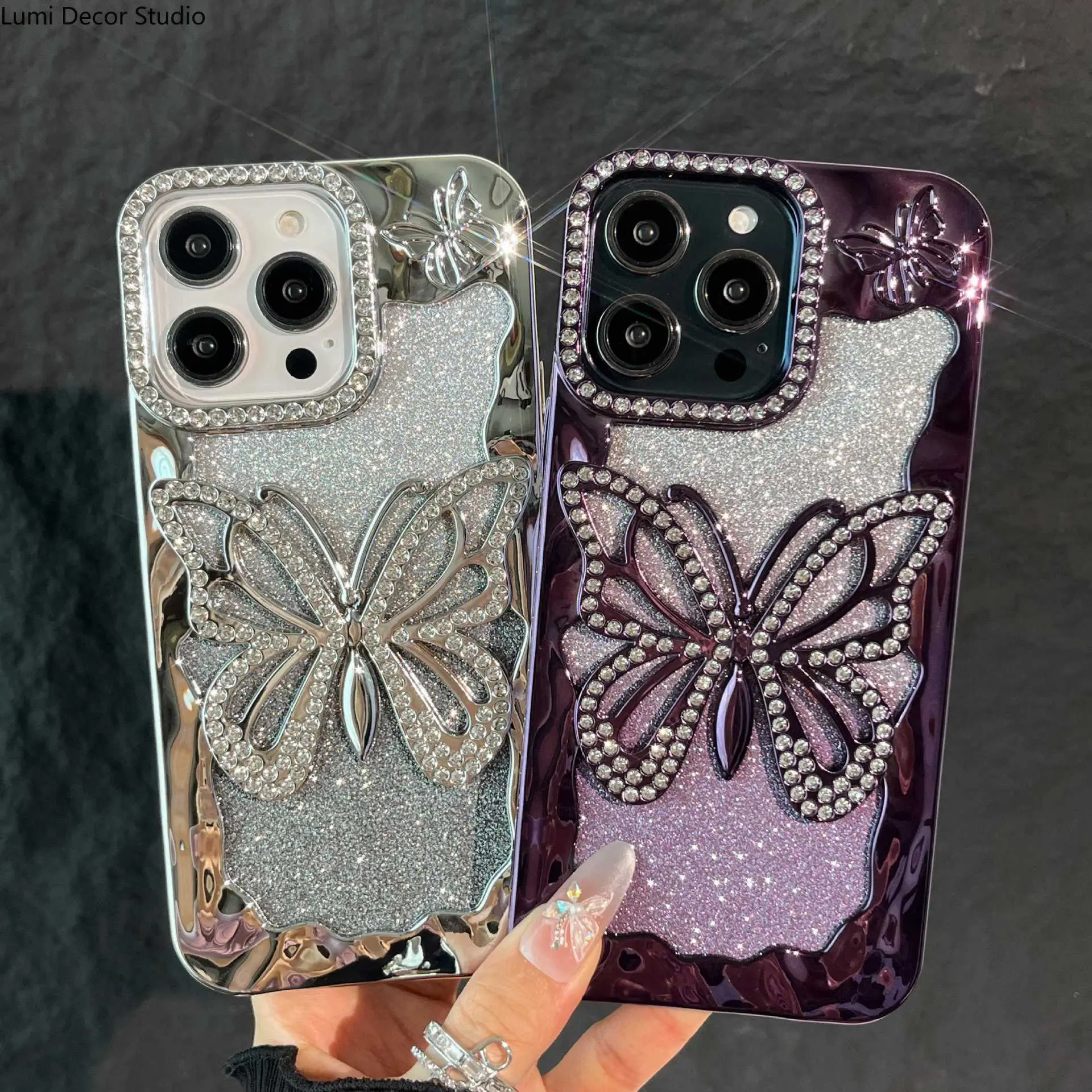 Glitter 3D Butterfly Phone Case - Electroplated Anti-Drop Soft Protective Cover for 16 and 17 Pro Max Phones, Daily Carry