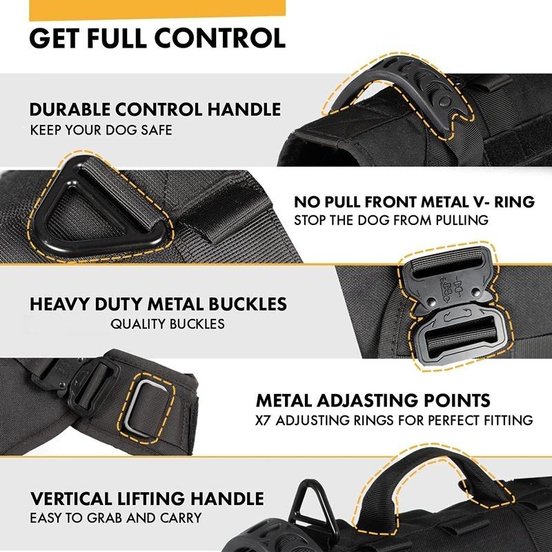Tactical Dog Harness, Adjustable No-Pull Handle Service Vest Heavy Duty Pet Large Breed,  Dog Vest for Training Hunting Walking, Adjustable Safety Harness