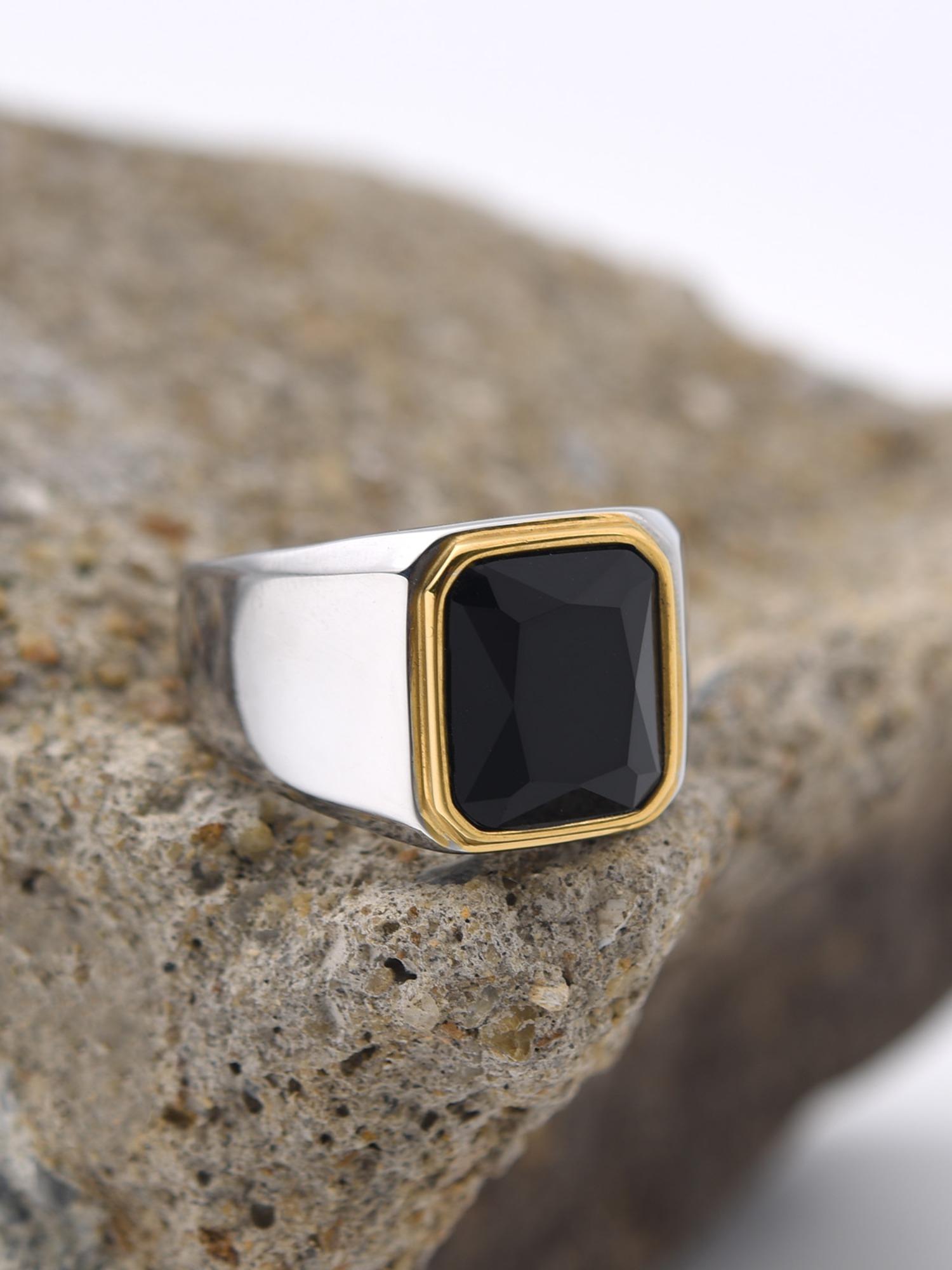 Luxury Male Ring Multi-Color Gemstone 316L Steel High Quality 18k Gold Plated Business Wedding Statement Ring Two-Tone Design