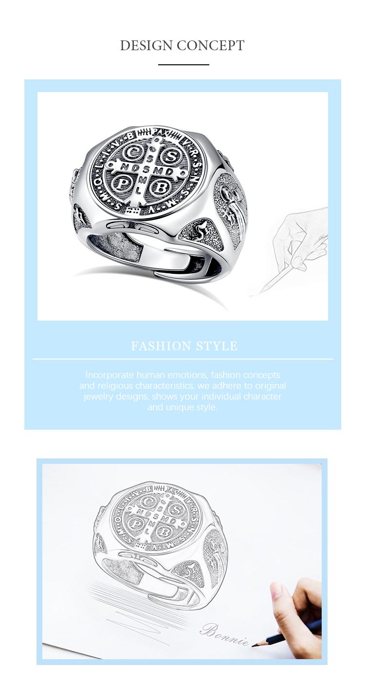 Adjustable Sterling Silver Ring Collection Saint Benedict St.Michael Tree of Life Tetragrammaton Spiritual Jewelry For Men First Communion Gift