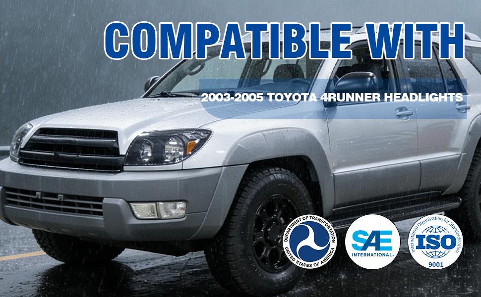 Headlight Assembly with Bulbs Compatible with 2003 2004 2005 Toyota 4Runner Headlamp Black Housing Replacement Pair#TO2502146,  TO2503146