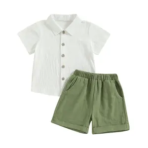 Toddler Baby Boy Clothes Cotton Linen Short Sleeve Button Down Shirt Shorts Set 2Pcs Summer Outfits