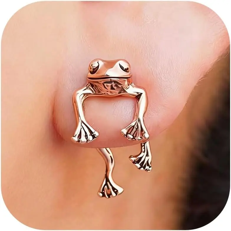 A2：rose gold frog earrings