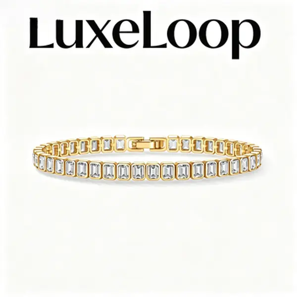 LuxeLoop Baguette Cut Iced Out Tennis Bracelet, Rectangle Cubic Zirconia Stackable Wrist Chain, Gold & Silver Tone Minimal Sparkly Jewelry for Women, Ideal Party Daily Fashion Gift,outfit,stylish