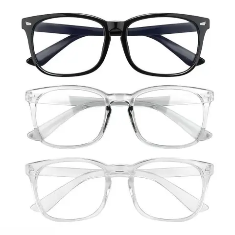 Women's Unisex Blue Light Blocking Reading Glasses - Trendy Rectangle Frame, Lightweight Polycarbonate, UV Protection, Anti-Glare Screen Viewing Eyewear (Light Black+Clear Lenses)
