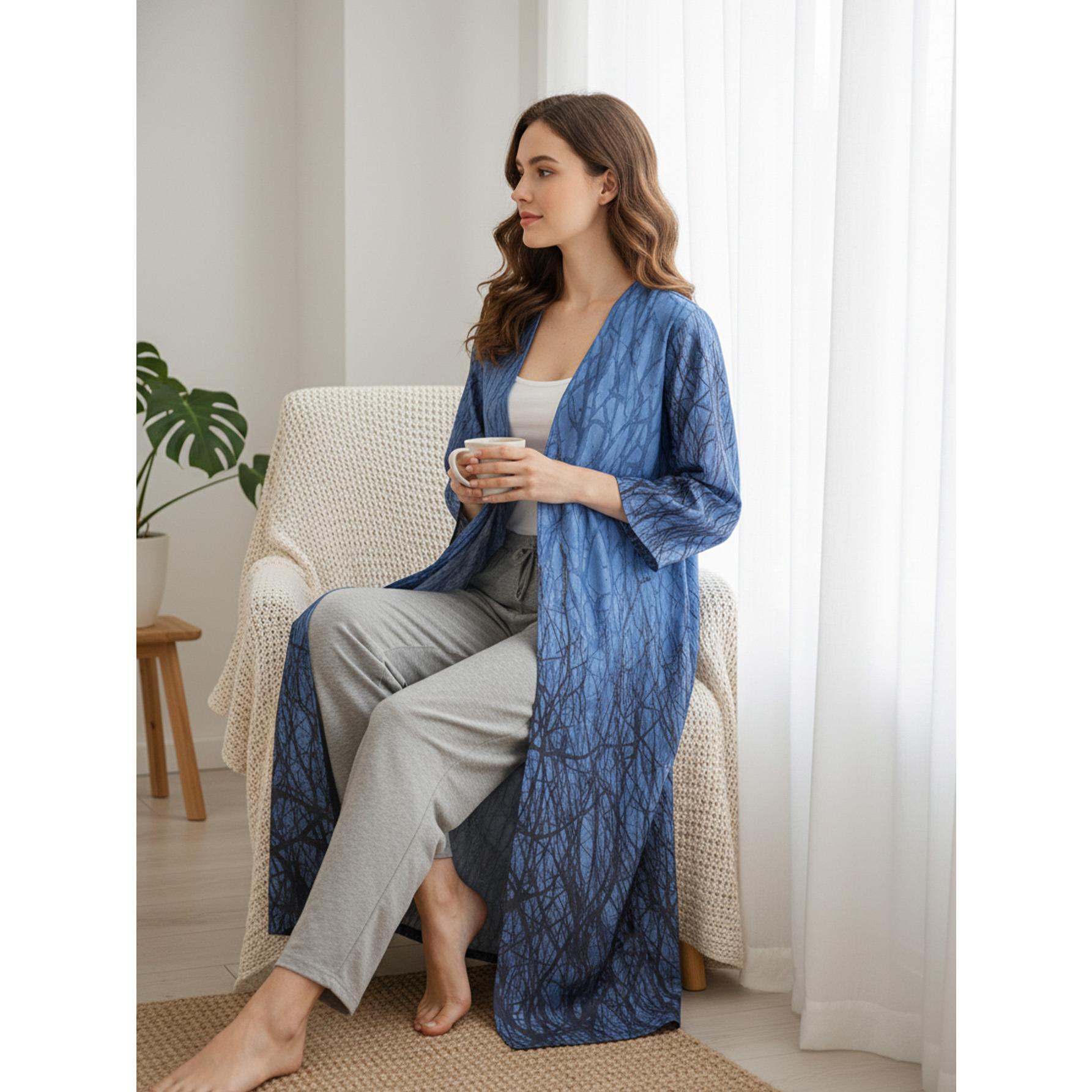 Midnight Forest Print Open Abaya Artistic Blue Kimono Cardigan | One Size Fits Most S-2XL | Perfect for Beach Resort, Art Gallery & Summer Evenings Midnight Forest Print Open Abaya Artistic Blue Kimono Cardigan | One Size Fits Most S-2XL | Perfect for Beach Resort, Art Gallery & Summer Evenings